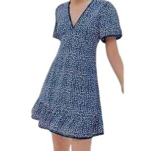 Urban Outfitters Newport Mini‎ Dress Navy Polka Dot Ruffle Hem Boho Small